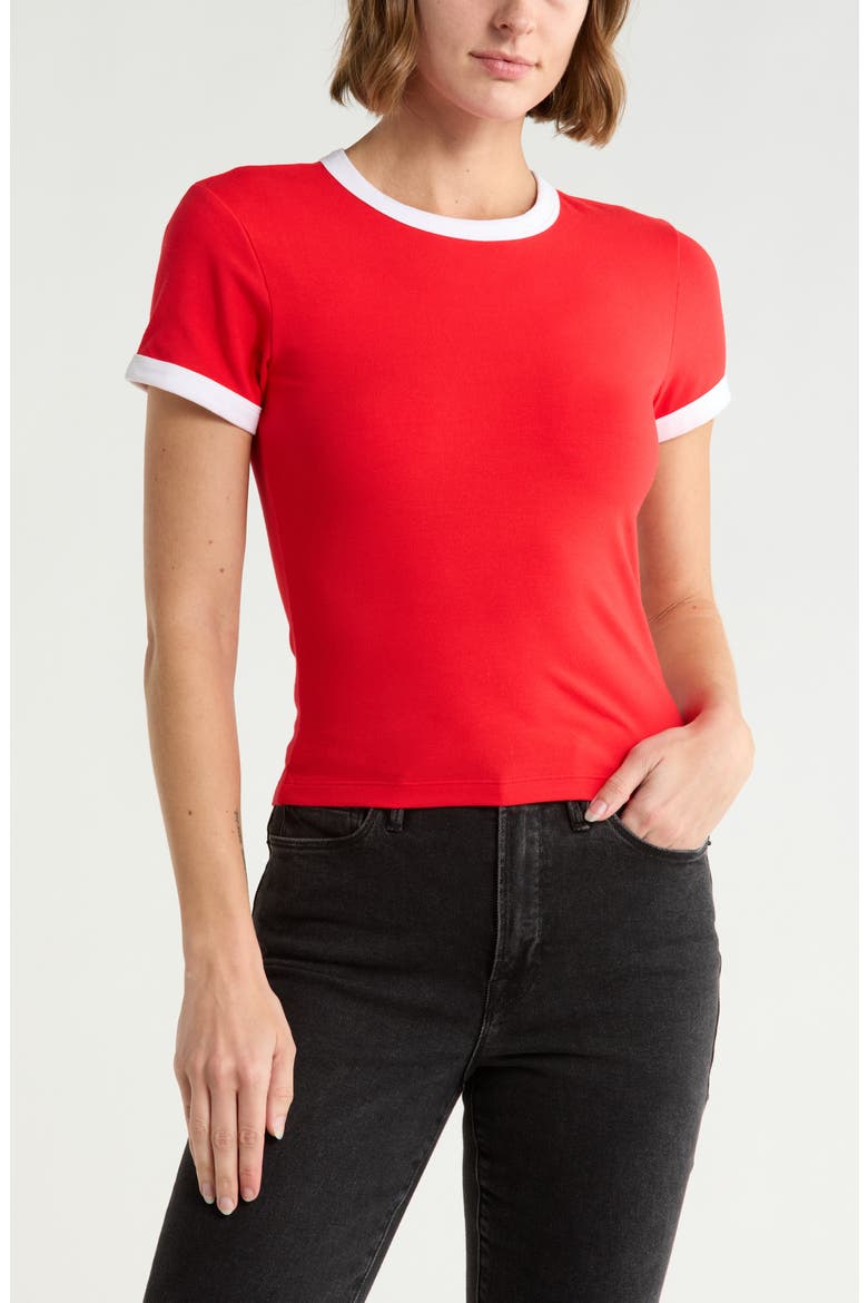Stretch Cotton Crop Ringer T-Shirt, Main, color, FLAMING HOT