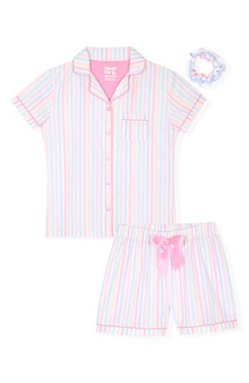 Cloud Nine Kids' Stripe Two-piece Pajamas & Scrunchie Set In Pink Multi