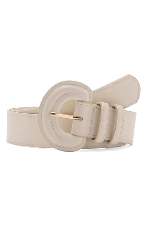 Oval Buckle Faux Leather Belt