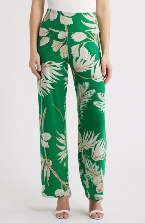 High Waist Print Pull-On Wide Leg Pants