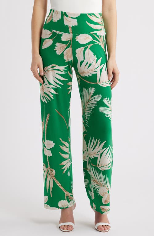 Anne Klein High Waist Print Pull-on Wide Leg Pants In Tropical Green Multi