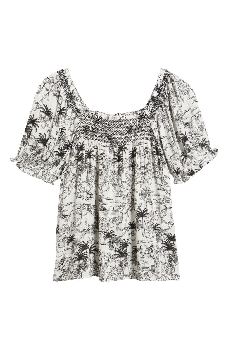 Bobeau Print Peasant Top, Alternate, color, Grey/ Black Amalfi