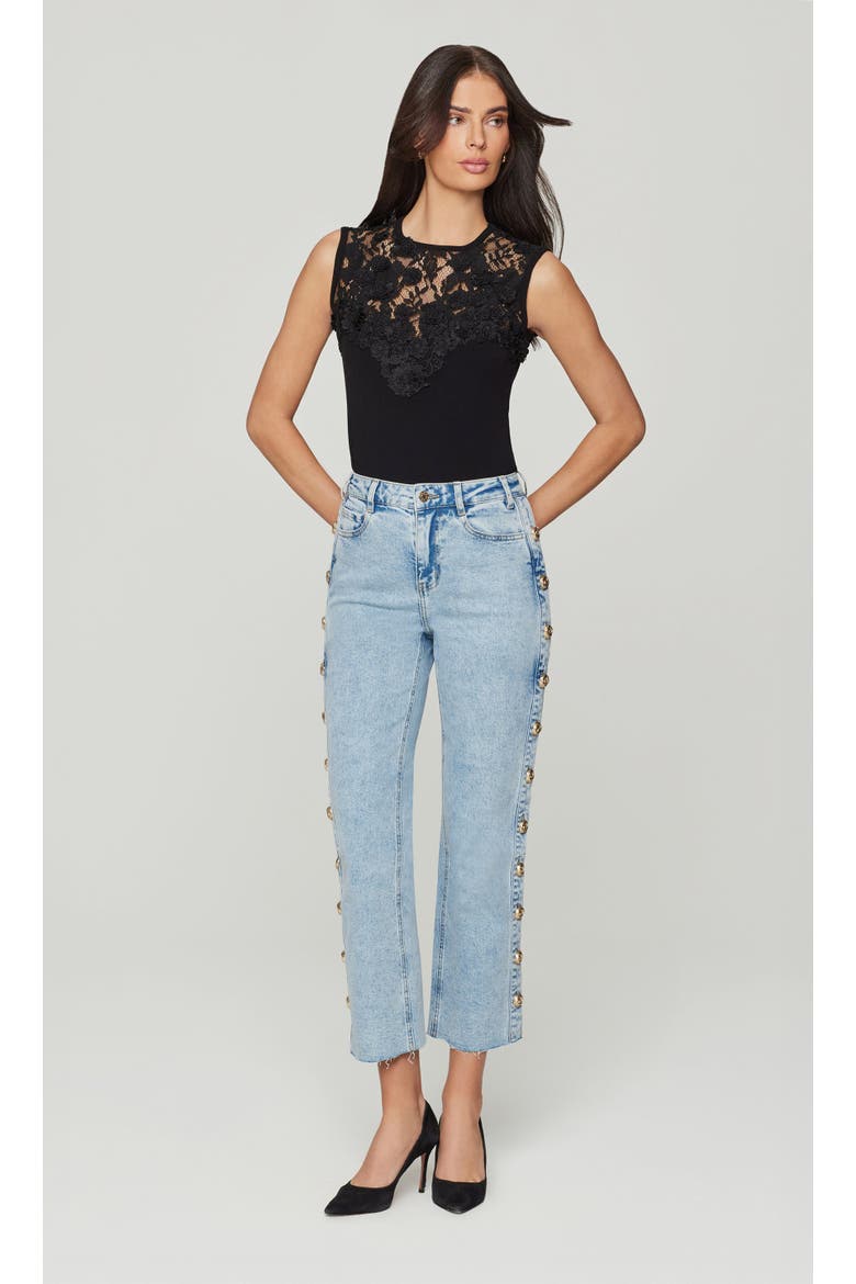 Stephen Knot Button Jeans, Main, color, Light Blue