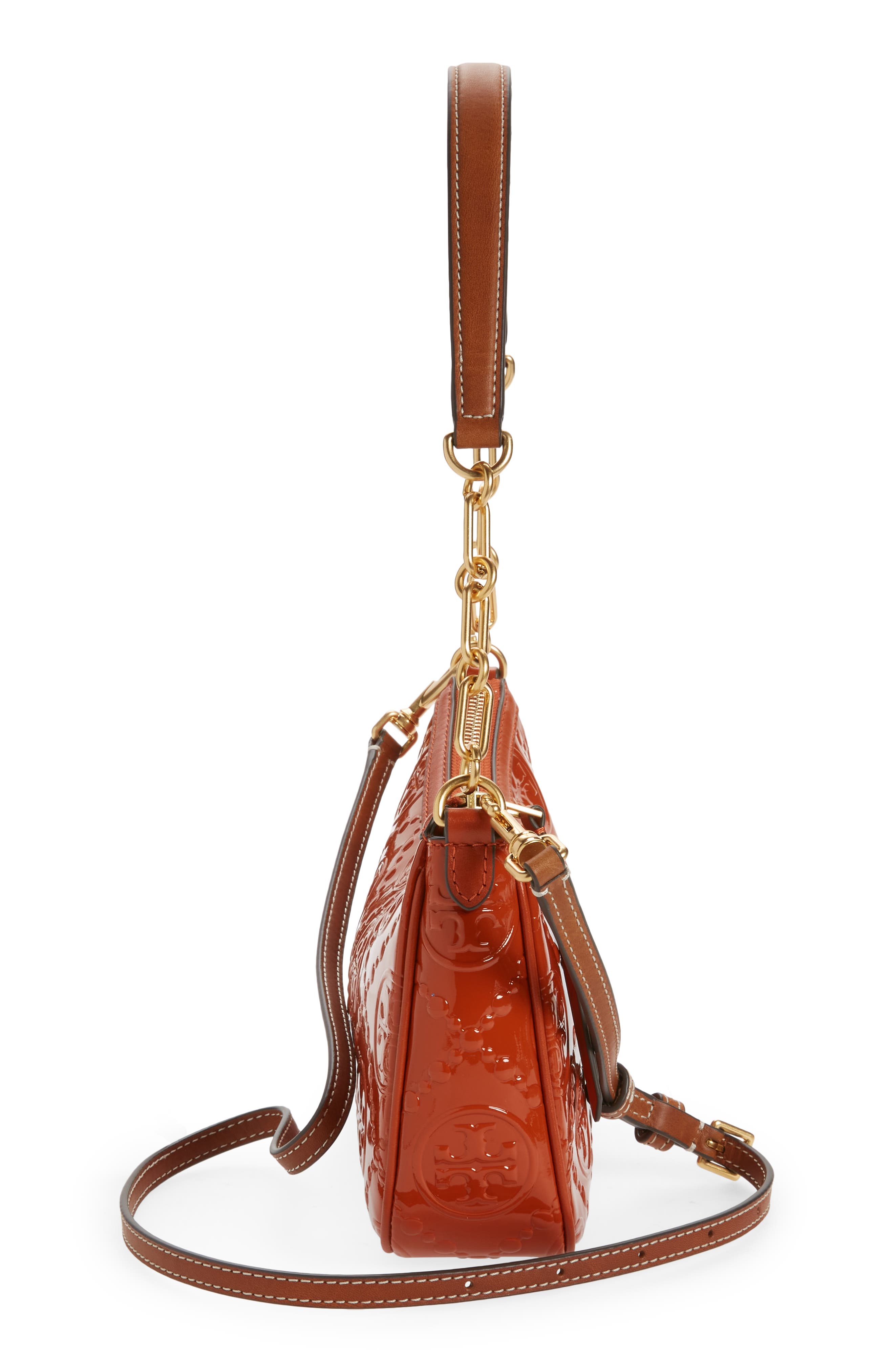 T Monogram Embossed Patent Leather Studio Bag, Alternate, color, SPRING SPICE