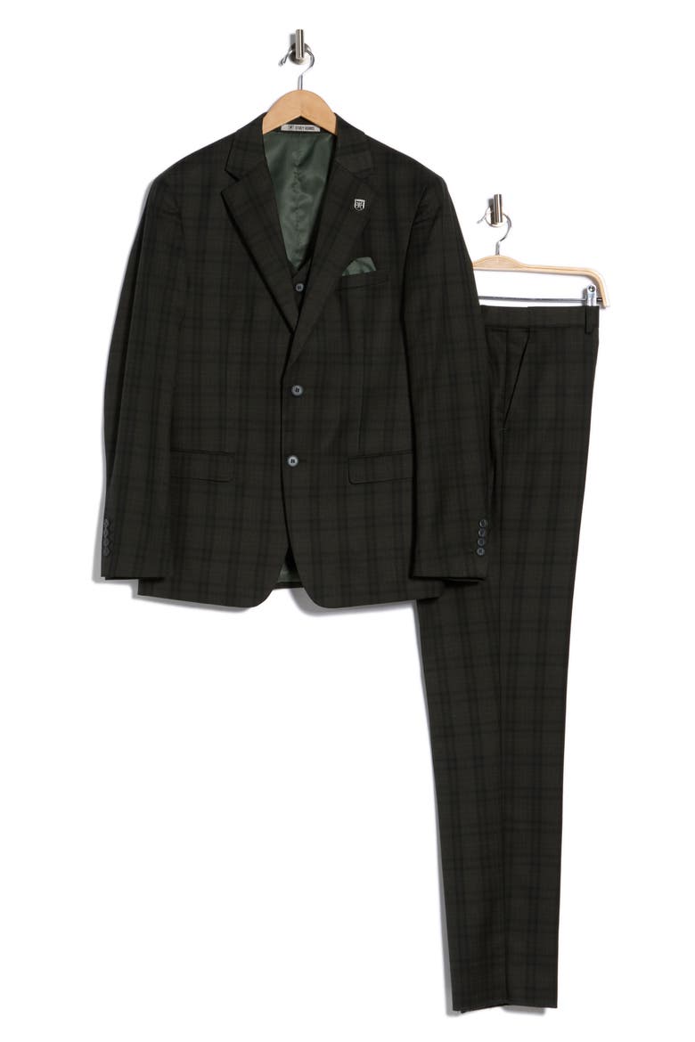 Glen Plaid Mélange 3-Piece Suit, Alternate, color, GREEN