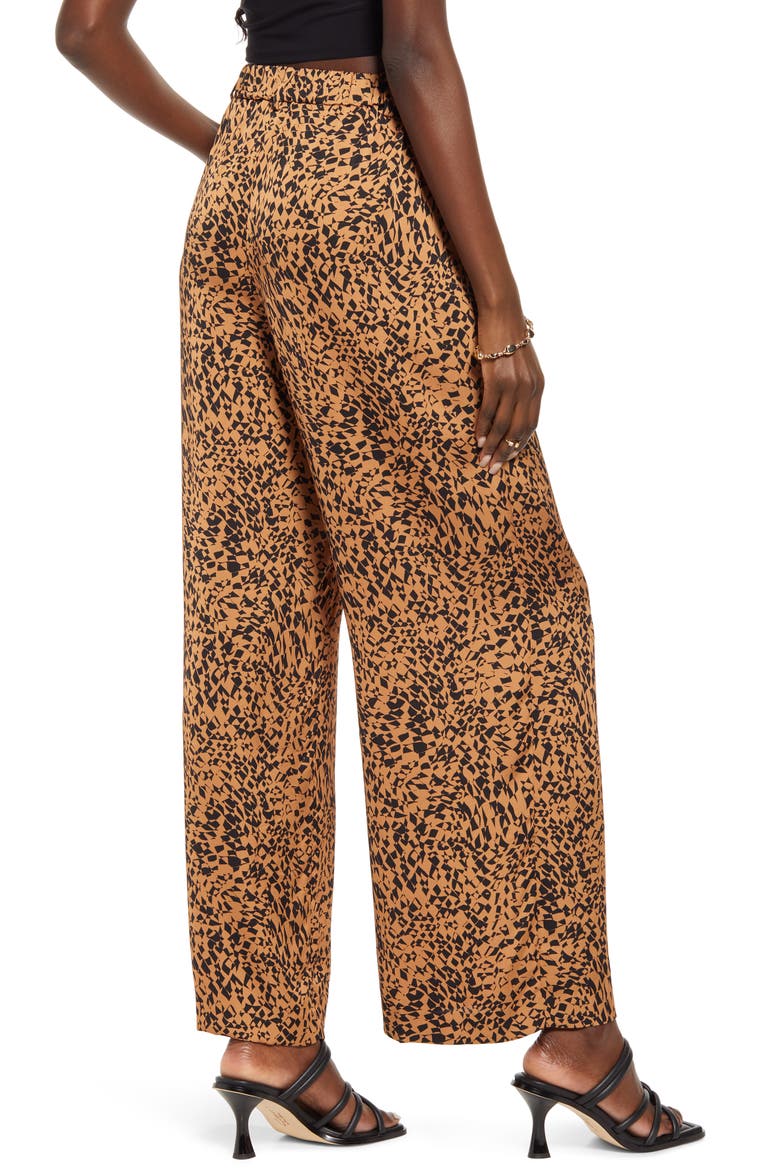 Abstract Print Satin Trousers, Alternate, color, BLACK- TAN FRACTURED GLASS