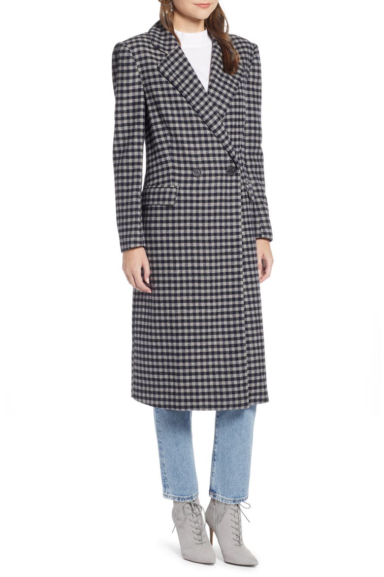 Double Breasted Topper (Nordstrom Exclusive), Alternate, color, NAVY CRISS CROSS HOUNDSTOOTH