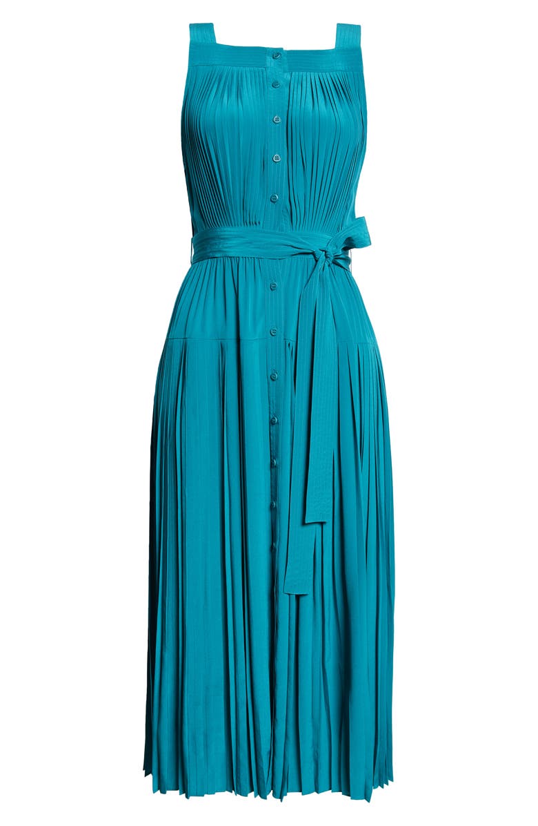 Ulla Johnson Annabeth Pleated Button Front Silk Maxi Dress, Alternate, color, Jade
