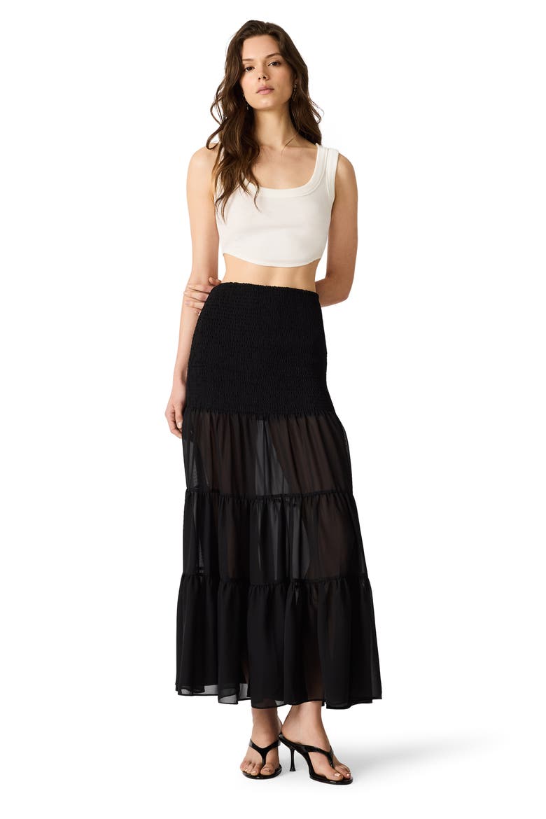 Lisabel Smocked Tiered Maxi Skirt, Alternate, color, BLACK