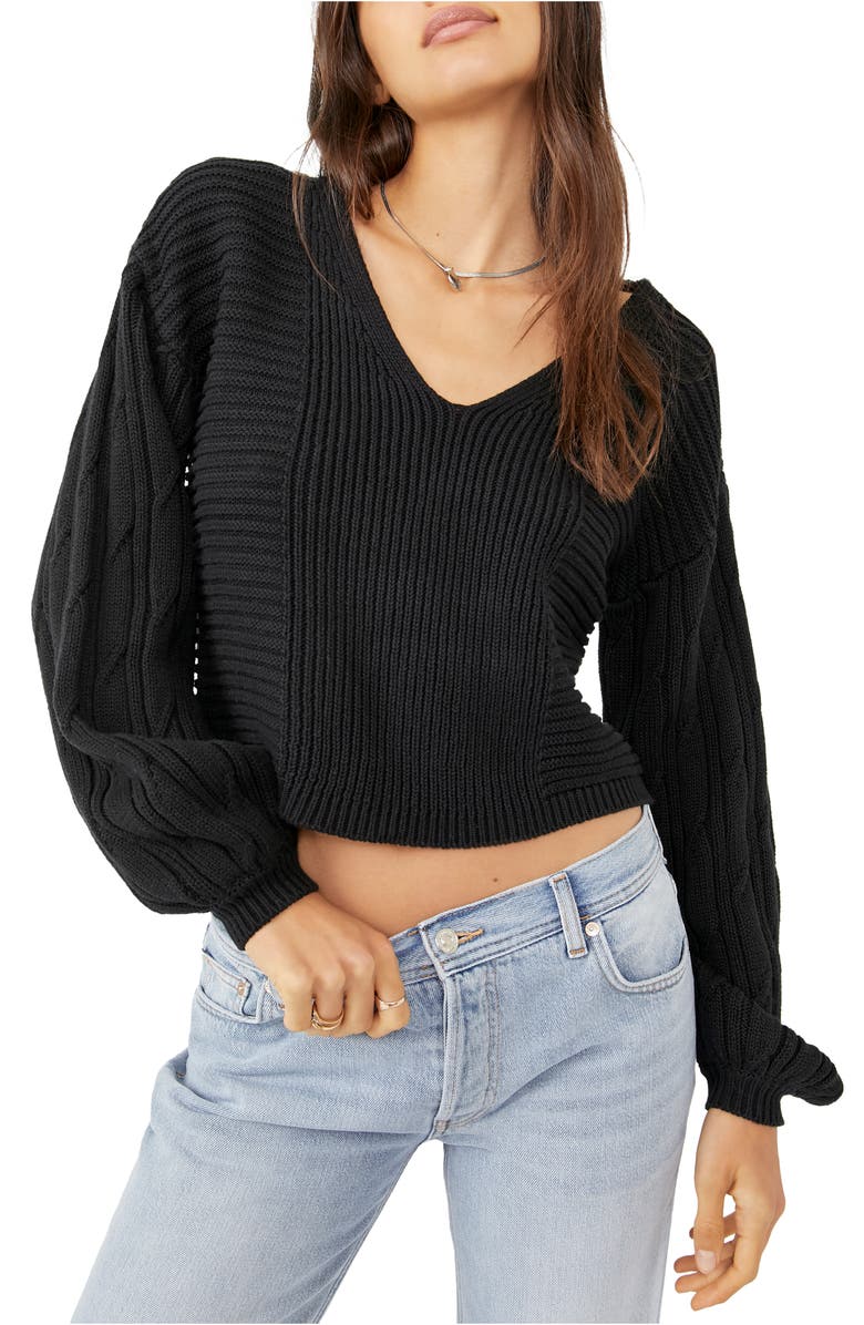 Free People When It Rains Cotton V-Neck Sweater, Main, color, 
