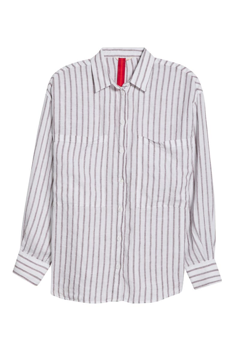 Getaway Stripe Linen Cover-Up Shirt, Alternate, color, CLASSIC STRIPE STORMY COCONUT