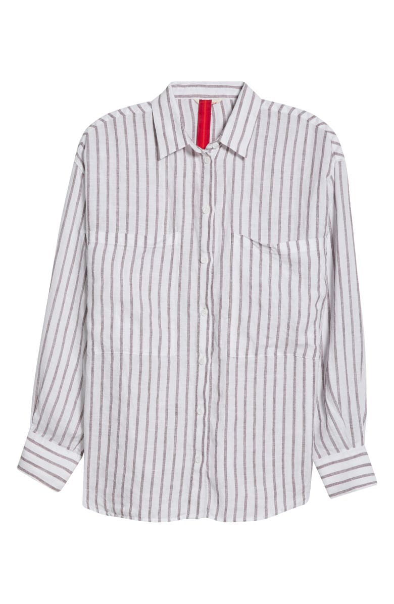LEFT ON FRIDAY Getaway Stripe Linen Cover-Up Shirt, Alternate, color, Classic Stripe Stormy Coconut