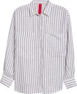 LEFT ON FRIDAY Getaway Stripe Linen Cover-Up Shirt