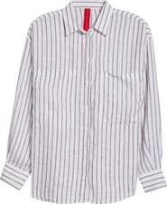 LEFT ON FRIDAY Getaway Stripe Linen Cover-Up Shirt