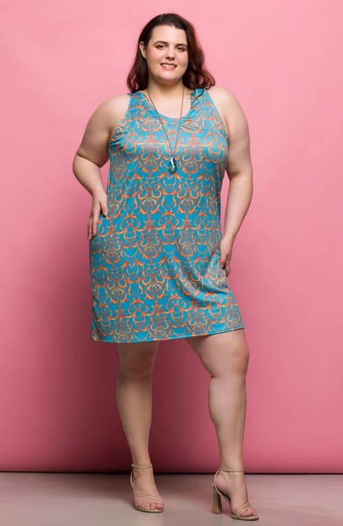 24seven Comfort Apparel Plus Size Sleeveless Knee Length Shift Dress In Blue Multi