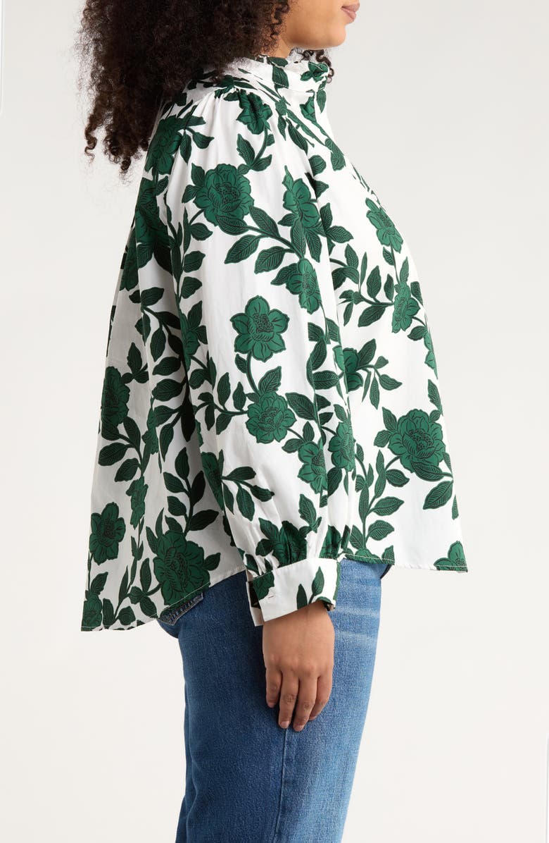 SUGARLIPS Kane Floral Cotton Ruffle Button-Up Shirt, Alternate, color, White-Forest