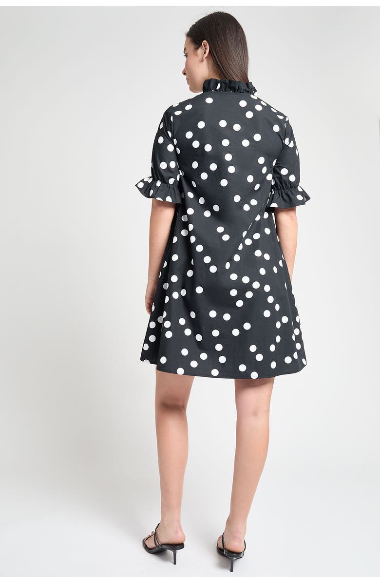 Ming Wang Modern Fit Ruffle Detail Cotton Poplin Shift Dress, Alternate, color, Black/White