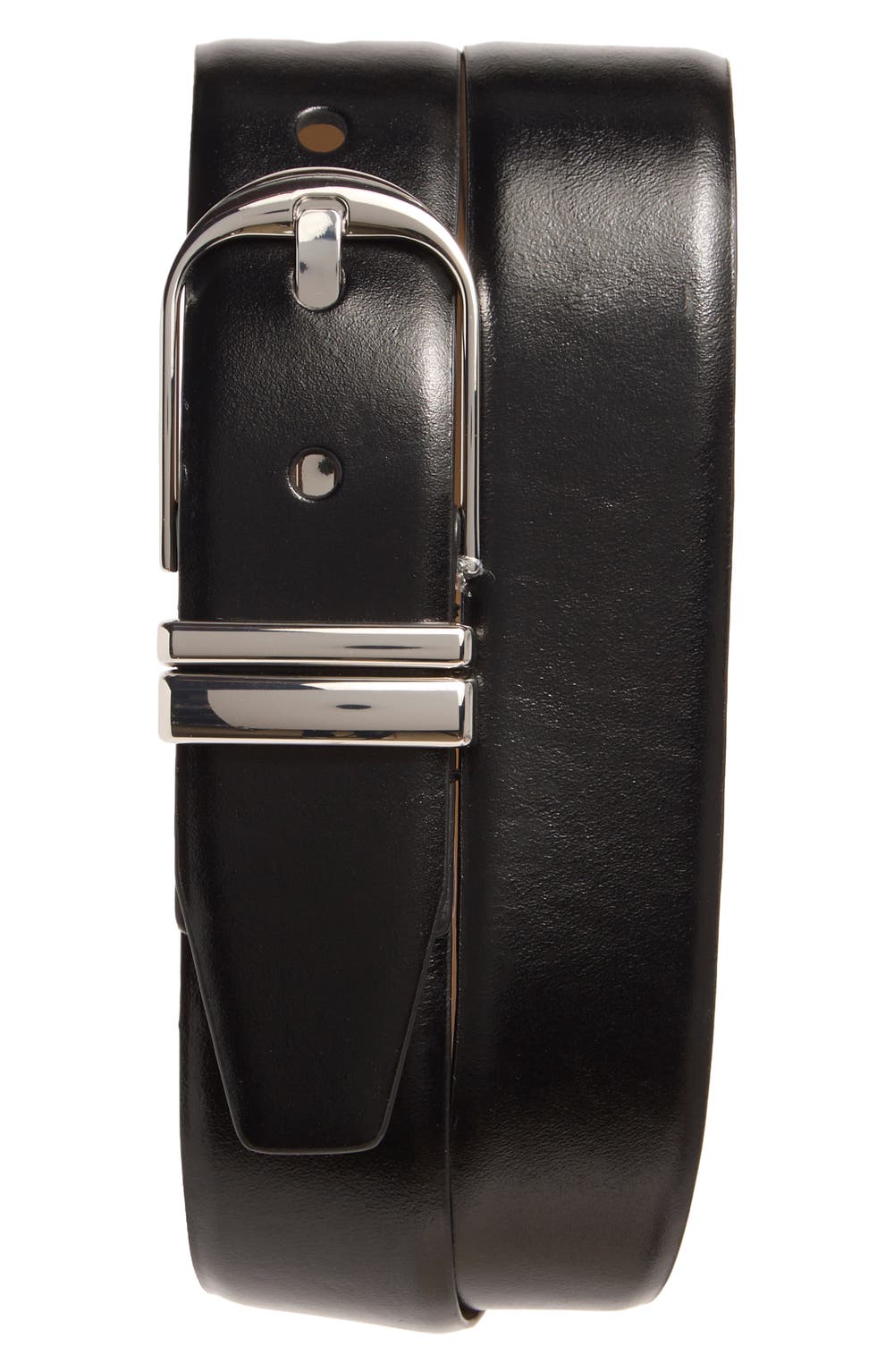 Leather Belt, color, BLACK- SILVER