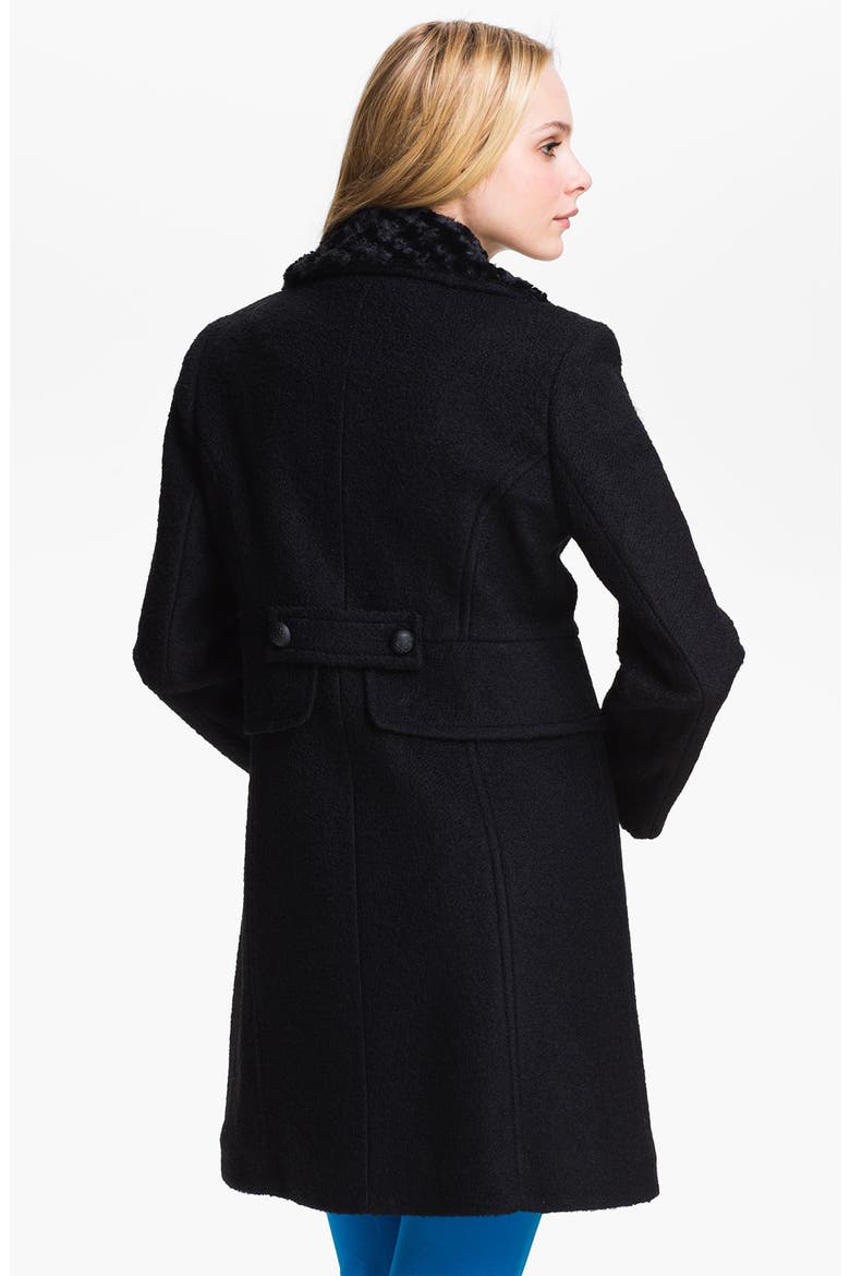 Faux Fur Lined Bouclé Coat, Alternate, color, BLACK