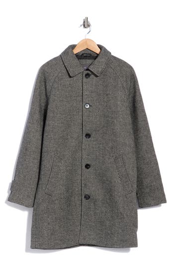 Slate & Stone Raglan Overcoat In Grey Herringbone