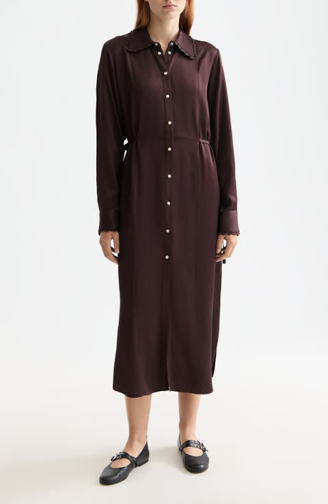 Long Sleeve Tie Waist Midi Shirtdress