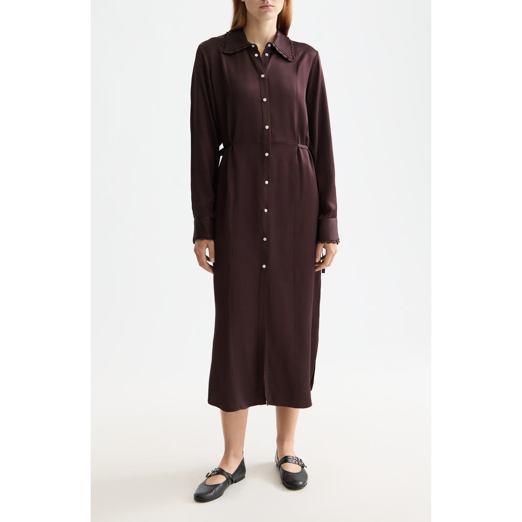 Scotch & Soda Long Sleeve Tie Waist Midi Shirtdress In Purple