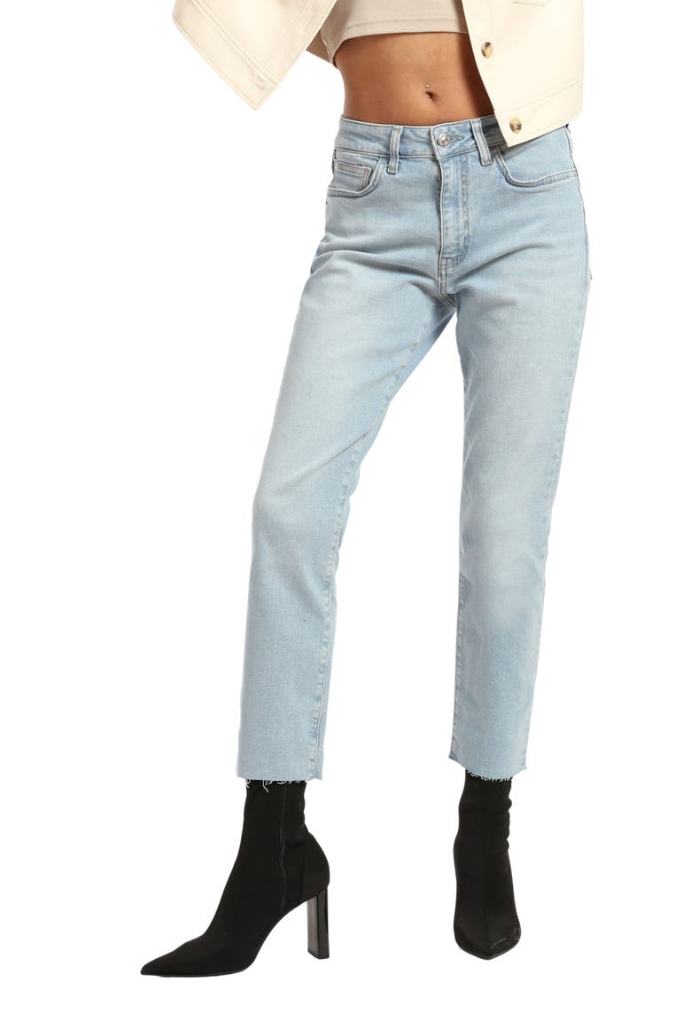 Court Raw Hem High Waist Ankle Tapered Jeans, Main, color, BLEACHED DENIM