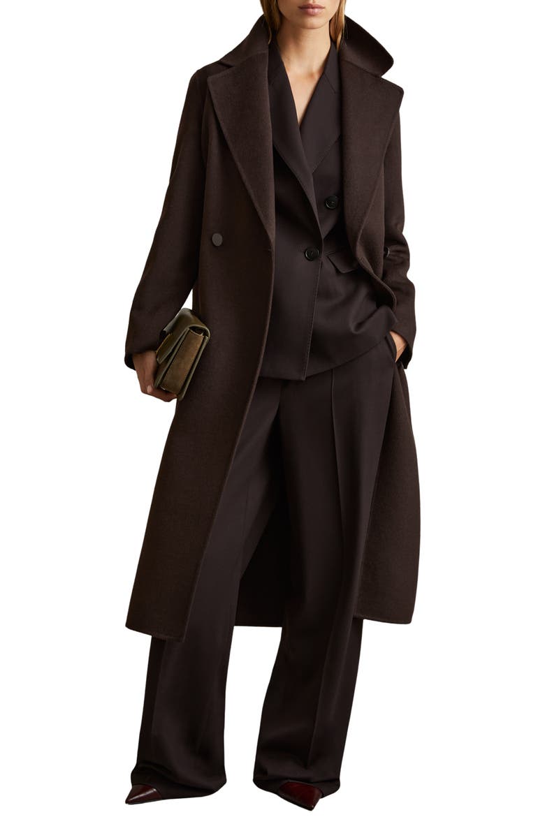Lucia Tie Waist Wool Blend Coat, Main, color, CHOCOLATE