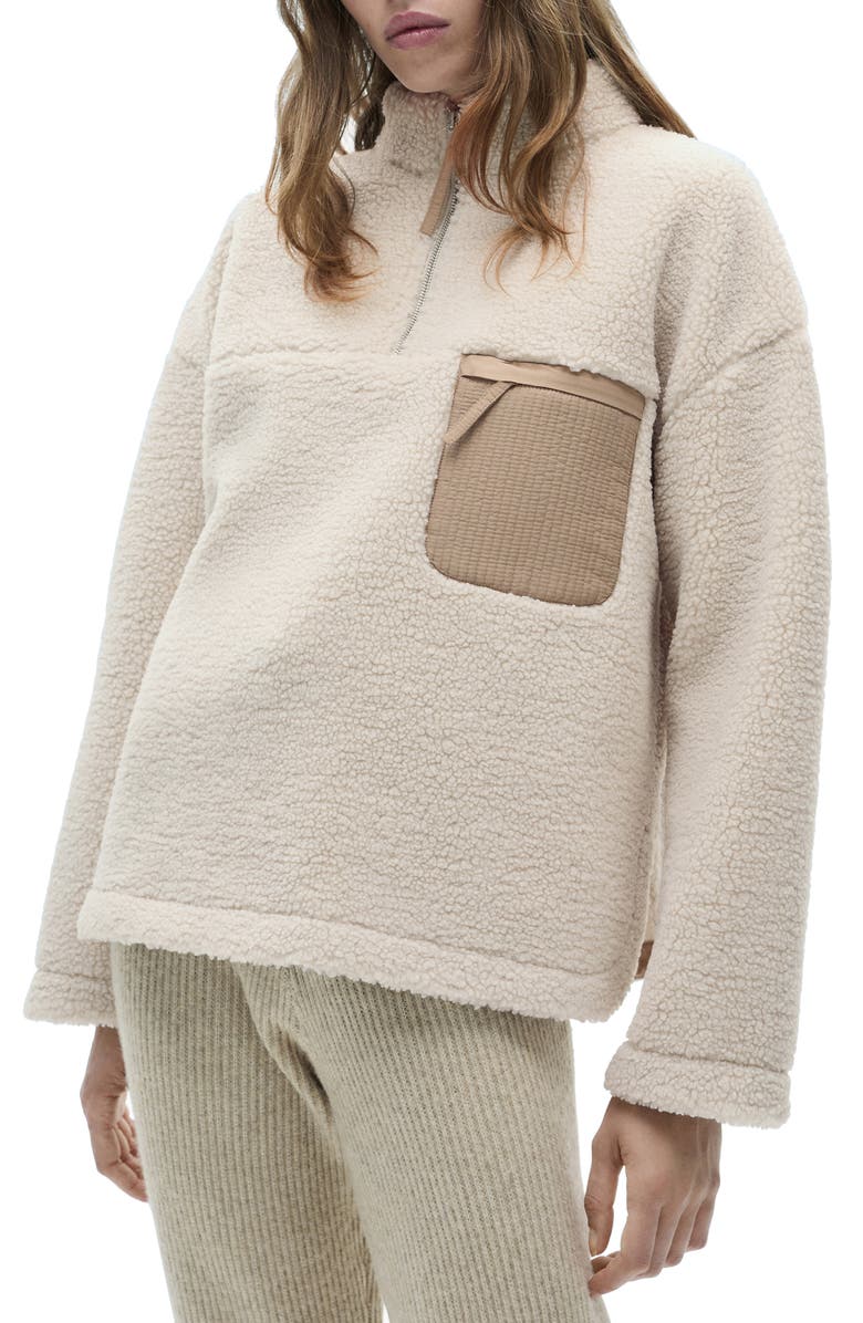 MANGO Faux Shearling Half Zip Pullover, Main, color, 