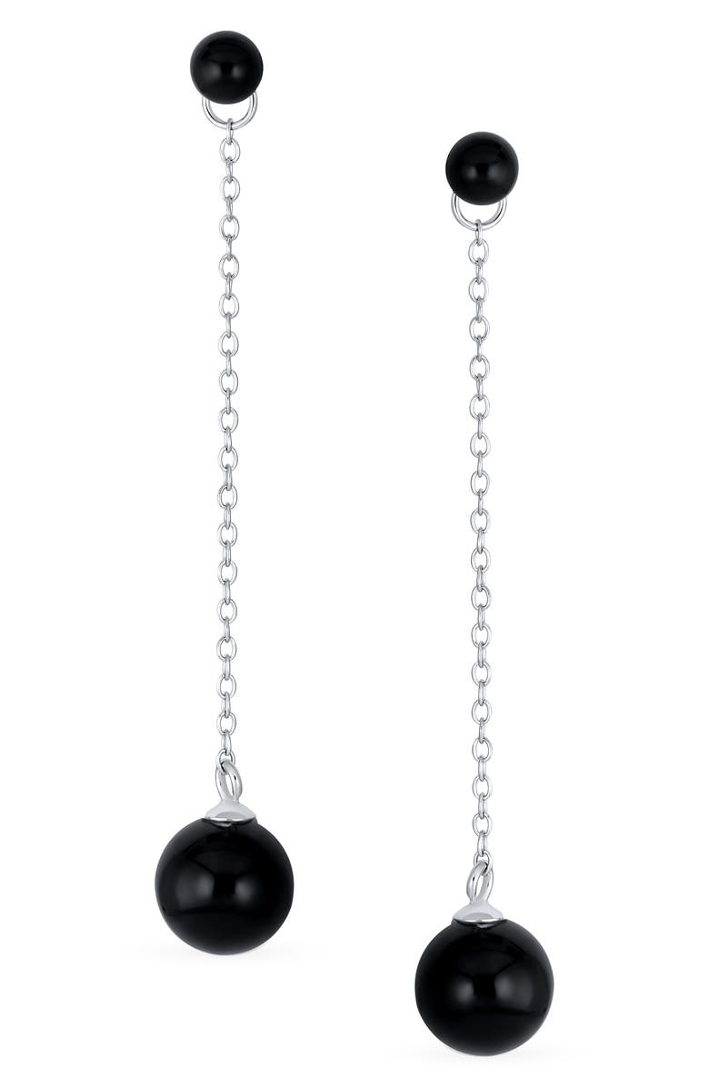 BLING JEWELRY Rhodium Plated Sterling Silver Double Ball Linear Earrings, Alternate, color, 