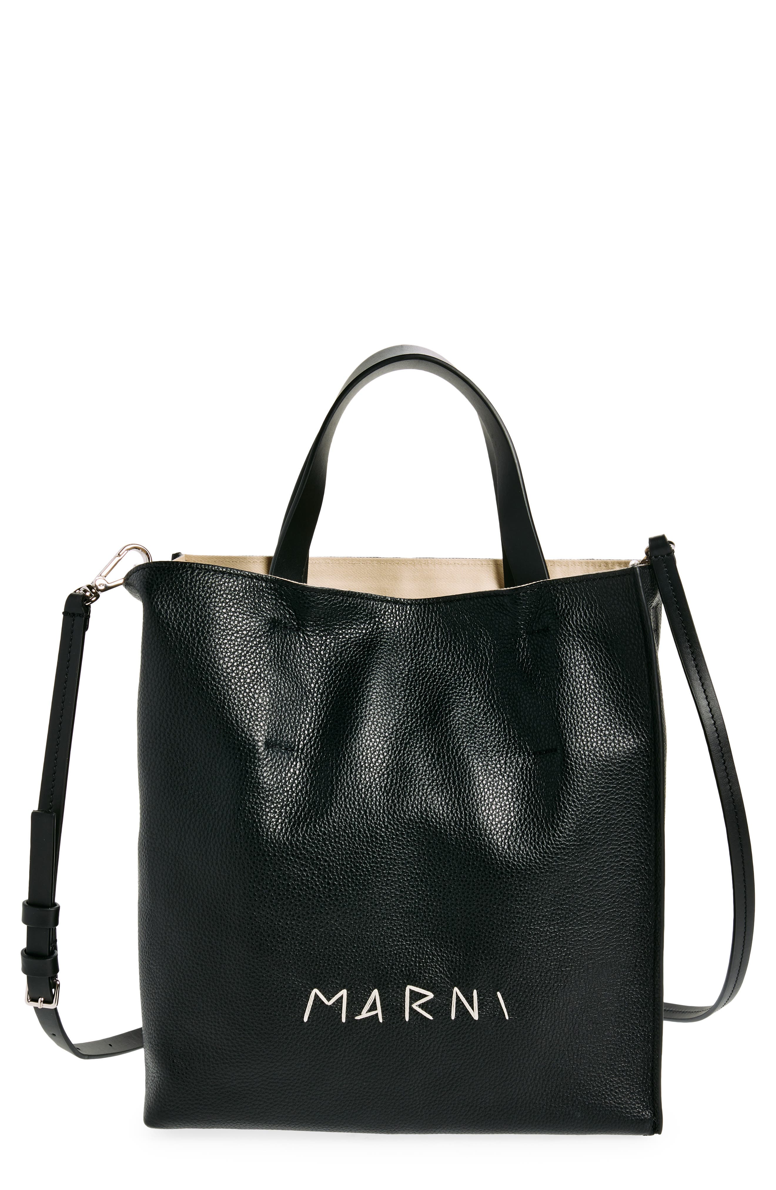 Marni Museo Small Soft Leather Tote, Main, color, Black