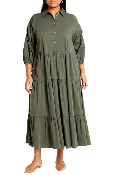 Kara Tiered Shirtdress (Plus)
