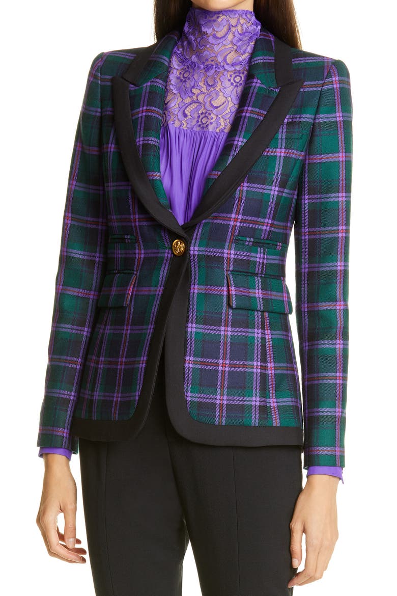 Tartan Peaked Lapel Wool Blazer, Main, color, COOPER TARTAN