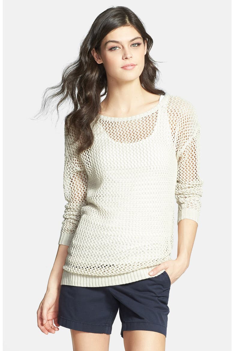 Open Stitch Linen & Cotton Sweater, Main, color, BEIGE RAINY DAY