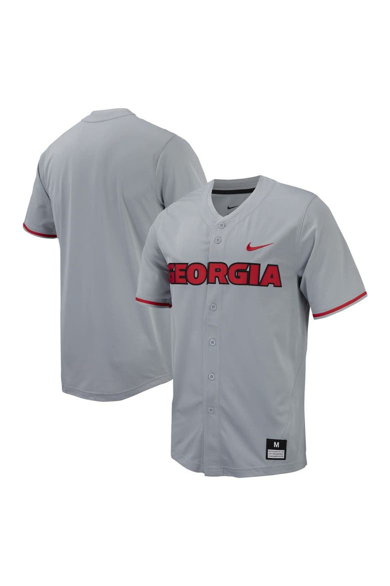 Men's Nike Gray Georgia Bulldogs Replica Full-Button Baseball Jersey, Main, color, Gray