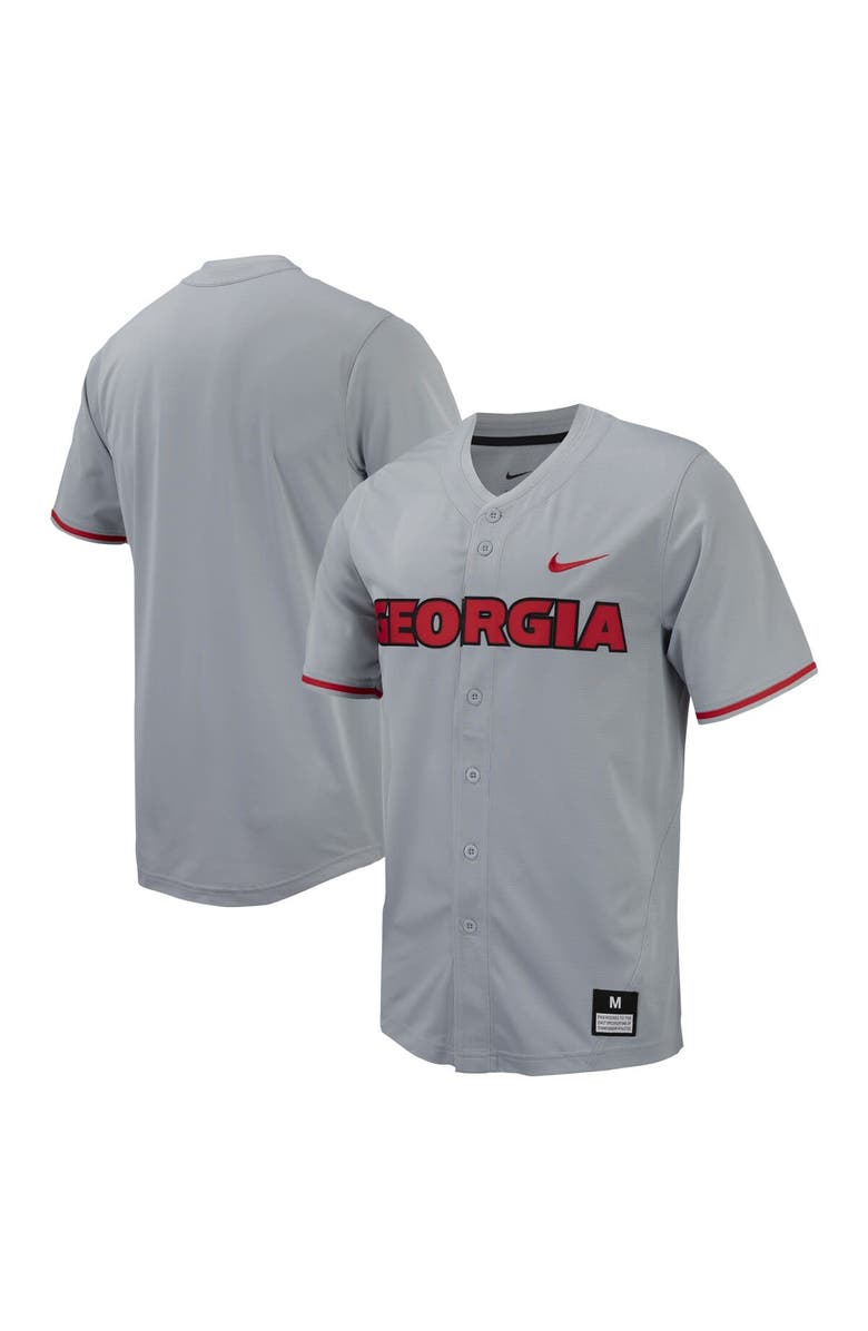 Nike Men's Nike Gray Georgia Bulldogs Replica Full-Button Baseball Jersey, Main, color, 