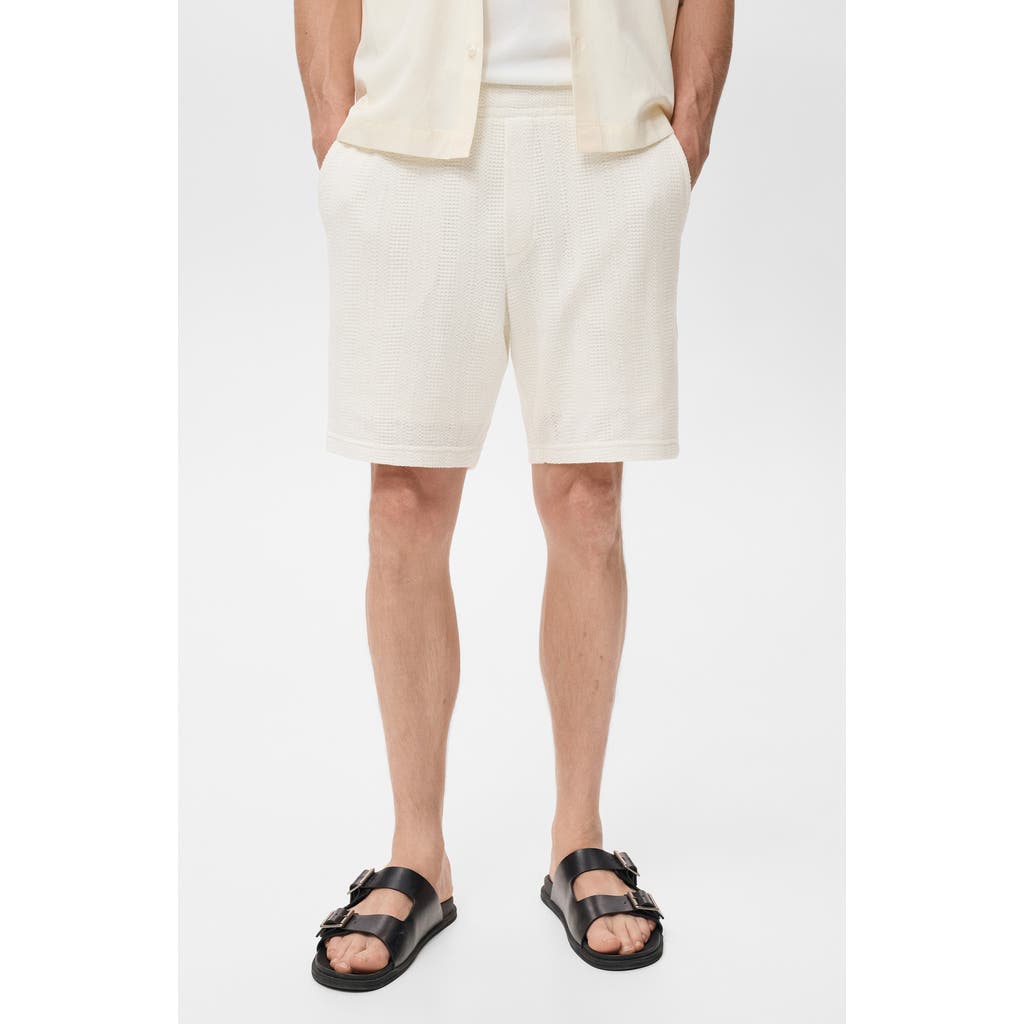 Mango Structured Knit Shorts In White