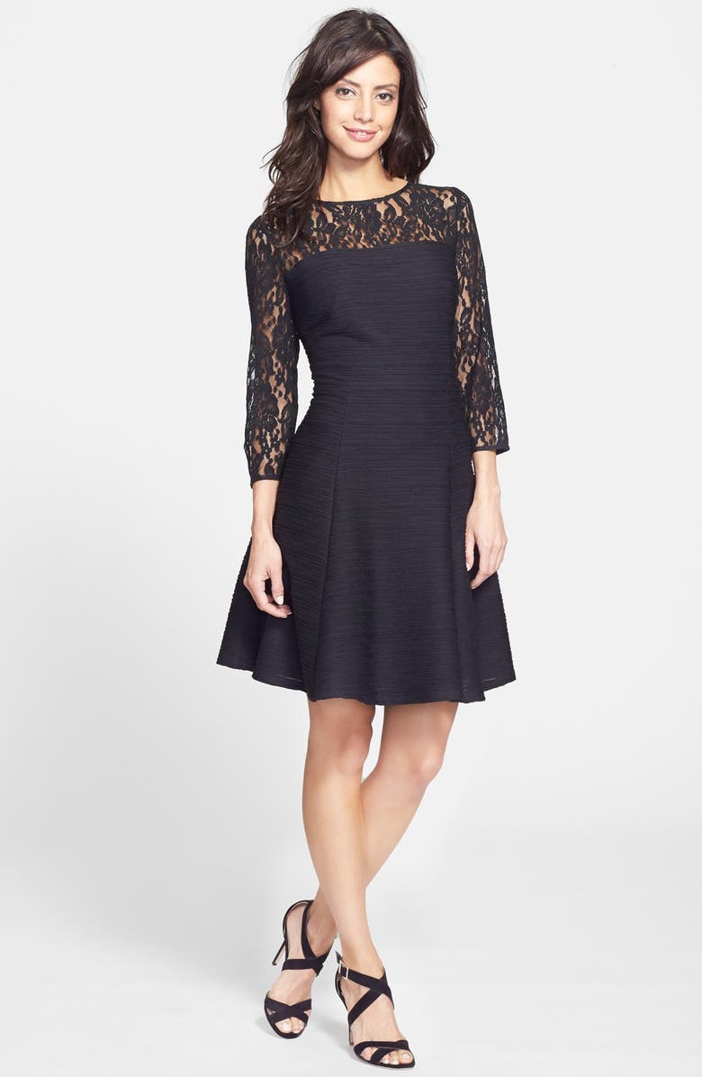 Taylor Dresses Lace & Textured Knit Fit & Flare Dress, Alternate, color,