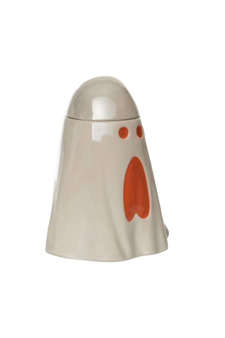 Iridescent Ghost Cookie Jar White Dolomite Halloween Decor, Alternate, color, Beige