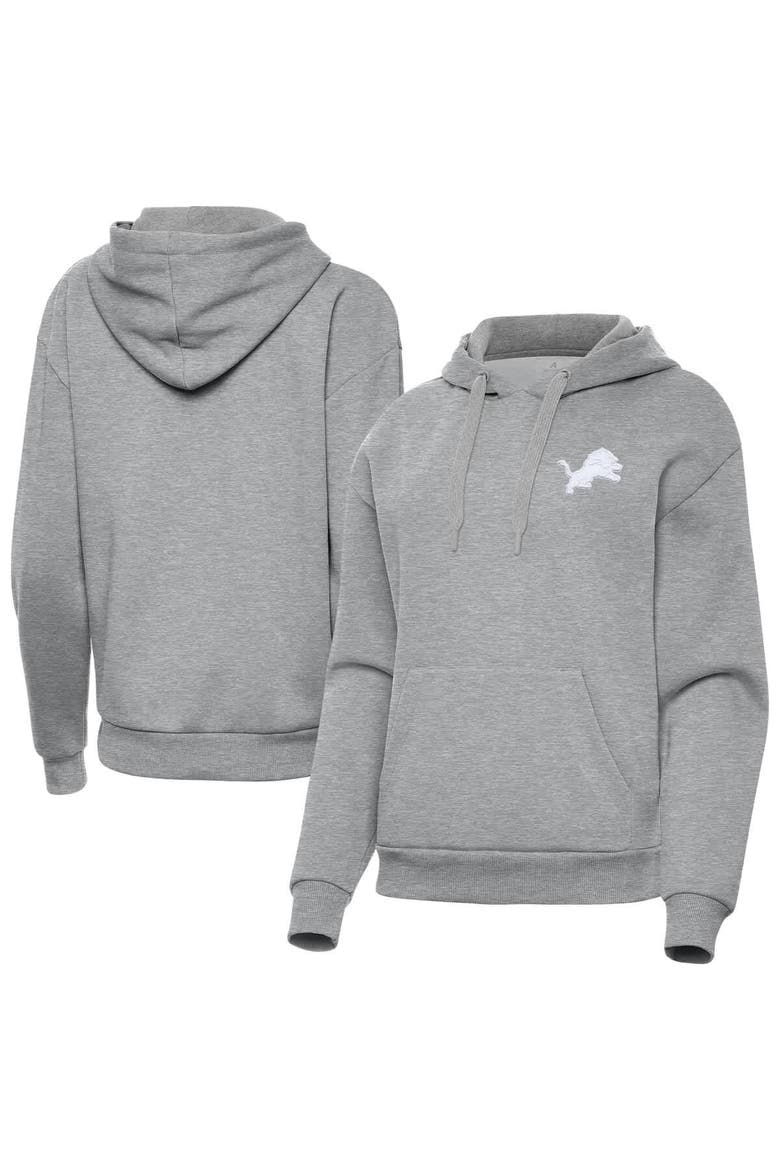 Women's Antigua  Heather Gray Detroit Lions Victory Pullover Hoodie, Alternate, color, Heather Gray