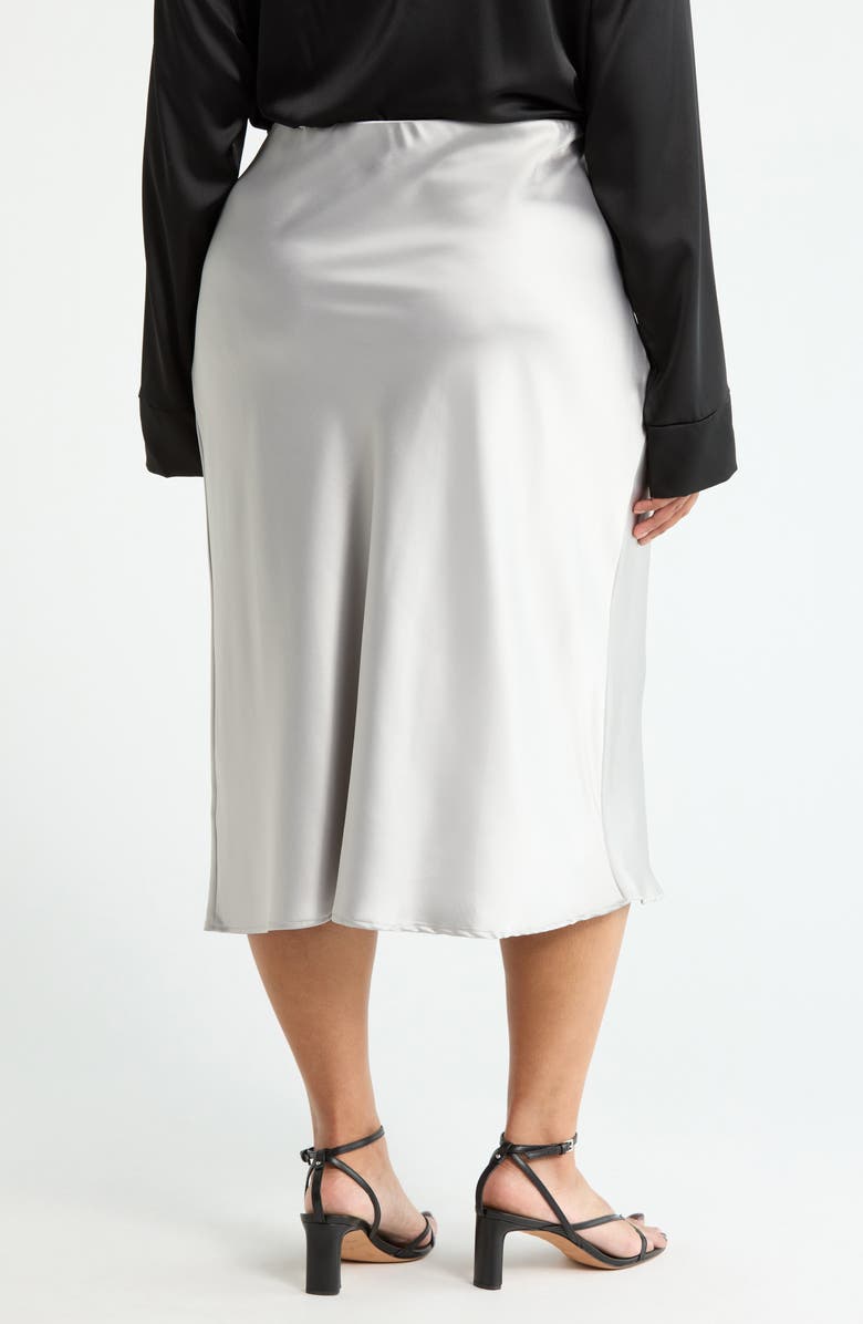 Renee C Satin Midi Skirt, Alternate, color, Silver