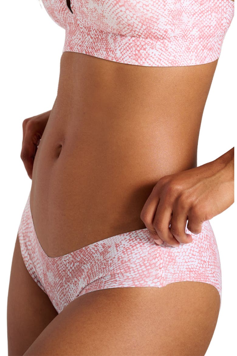 Organic Cotton No-Show Bikini, Alternate, color, Pink Snake Print