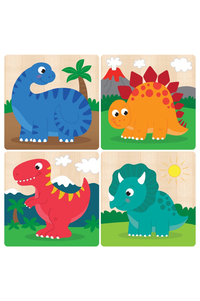 Dinosaurs Wood Puzzles 4-Pack, Alternate, color, Multicolor