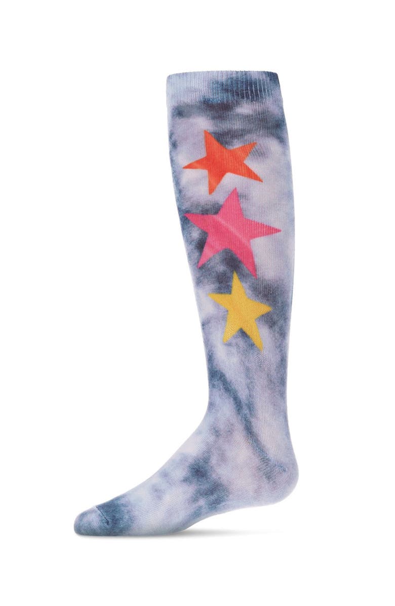 MeMoi Tie Dye Star Knee High Sock, Main, color, Navy