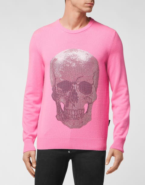 Cashmere Pullover Round Neck Ls Iconic Plein With Crystals Men