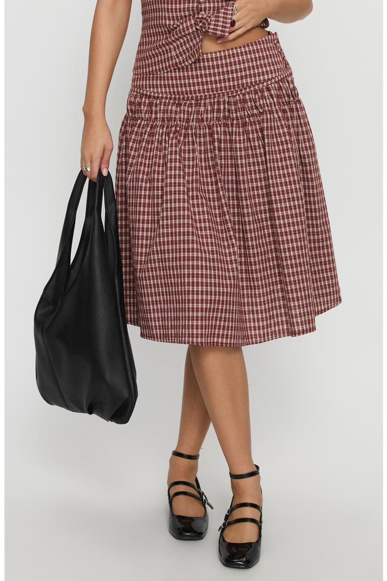 Alixandra Check Print Midi Skirt, Main, color, RED CHECK