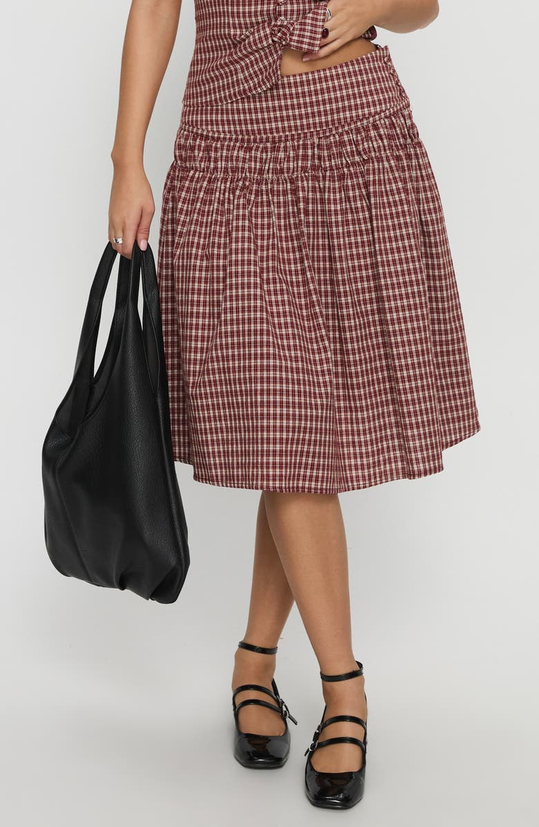Princess Polly Alixandra Check Print Midi Skirt, Main, color, Red Check