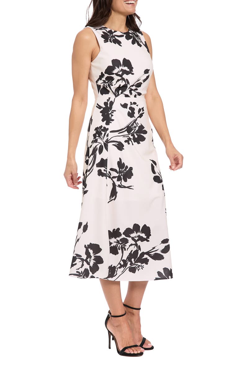 London Times Floral Pleat Waist Midi Dress, Alternate, color, Cream/ Black