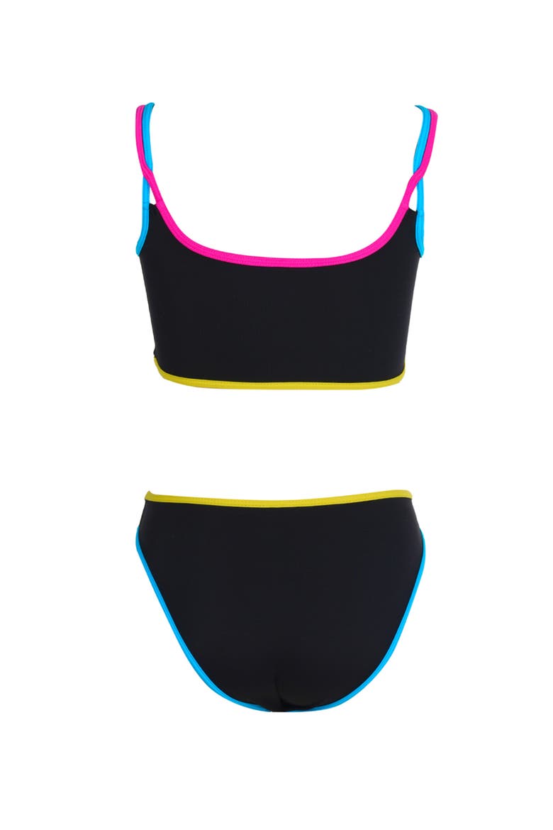 High-Impact Sporty Multi-Color Trimmed Two-Pice Bikini, Alternate, color, Black