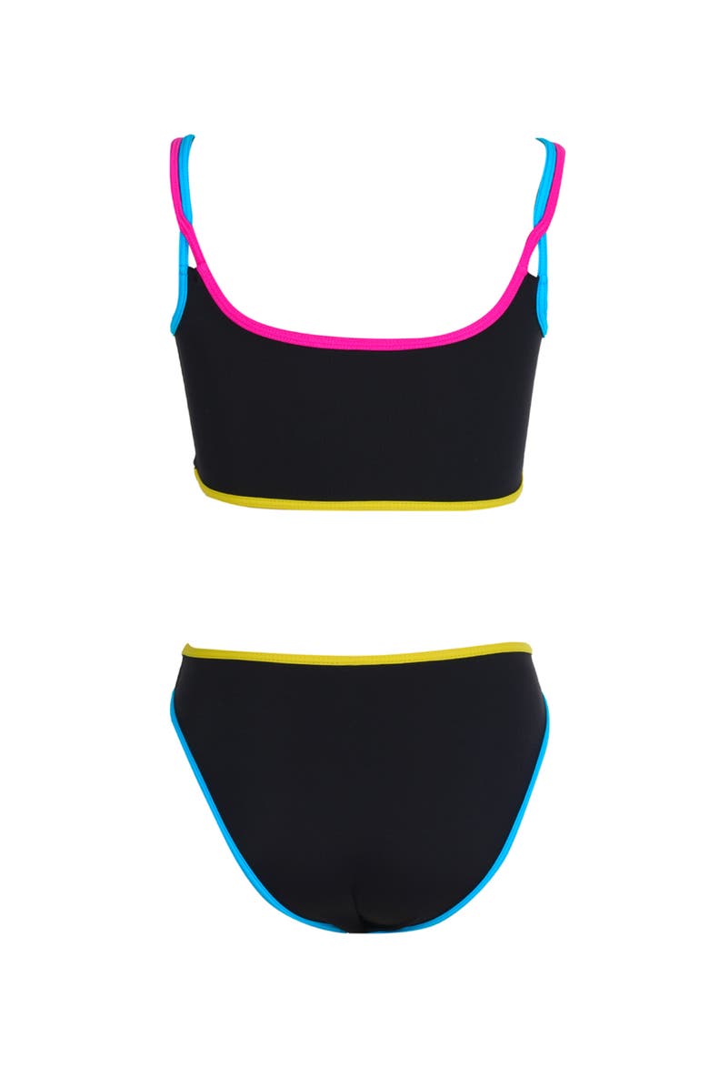 NESSI BYRD High-Impact Sporty Multi-Color Trimmed Two-Pice Bikini, Alternate, color, Black